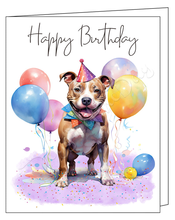 Happy Birthday Greeting Cards American Staffordshire Terrier - Cute Note Cards for Dog Lovers - Blank Inside Envelope Included, GCHB00017