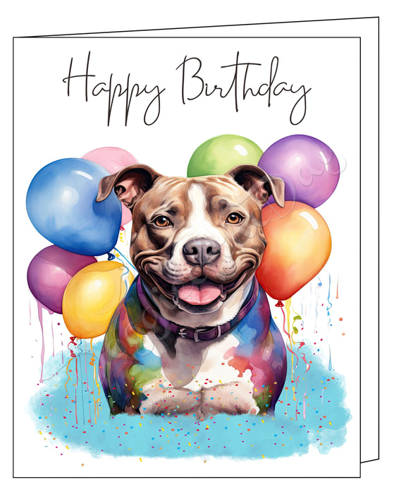 Happy Birthday Greeting Cards American Staffordshire Terrier - Cute Note Cards for Dog Lovers - Blank Inside Envelope Included, GCHB00018