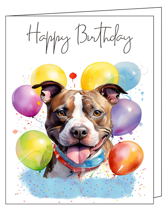 Happy Birthday Greeting Cards American Staffordshire Terrier - Cute Note Cards for Dog Lovers - Blank Inside Envelope Included, GCHB00019