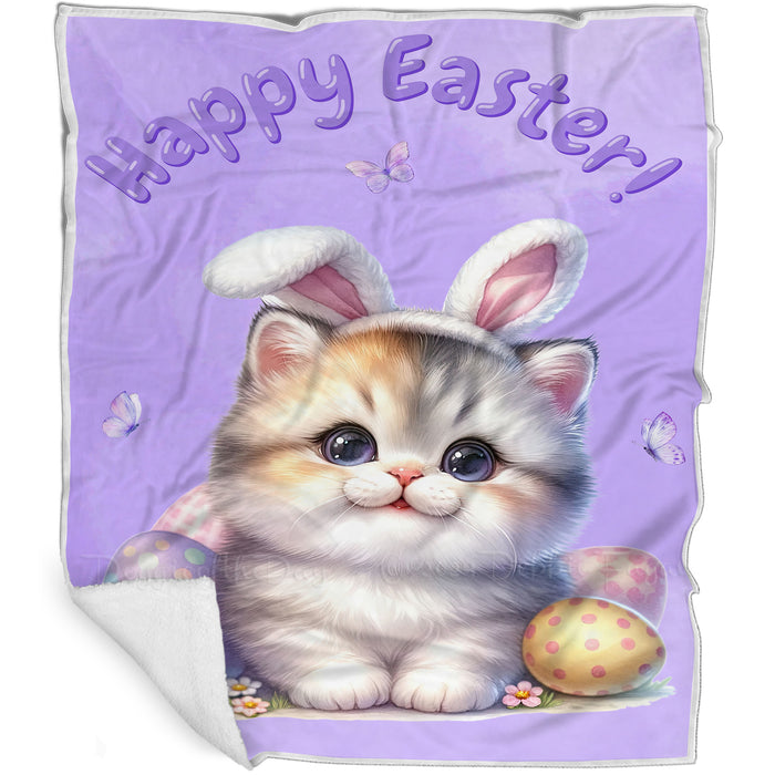 Easter Egg Hunt American Shorthair Cat Happy Easter Holiday Blanket EGHNTBLK003