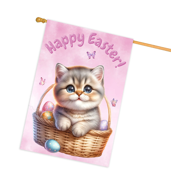 Happy Easter American Shorthair Cat, Egg Hunt House Flags for Home Decorations - Double Sided Yard Lawn Easter Festival Decorative Gift - Holiday Cats Flag Decor 28"w x 40"h, EGHNT00004