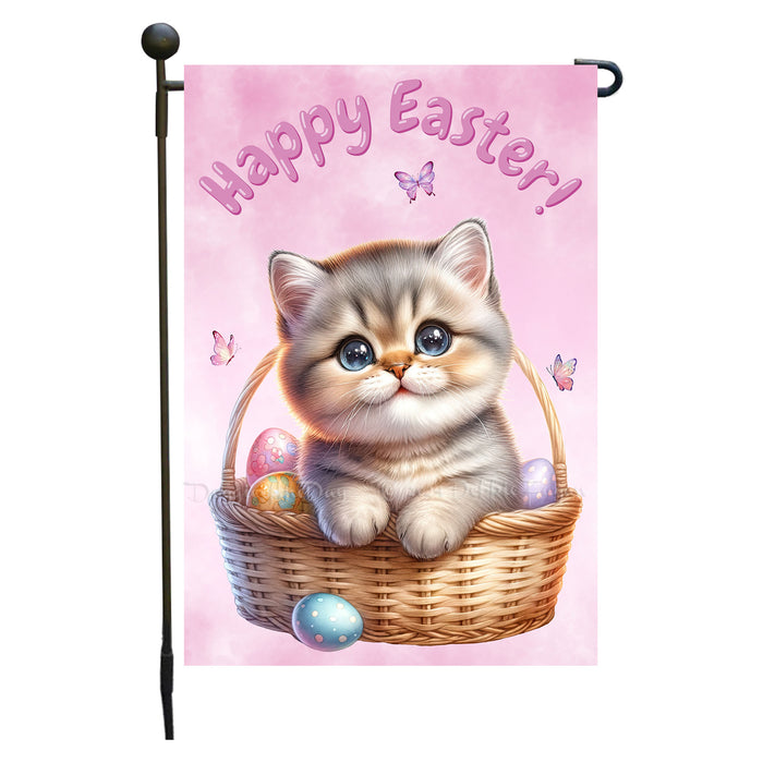 Easter American Shorthair Cat Garden Flag, Cute Happy Easter, Egg Hunt Basket, Personalized Double Sided Flag Yard Outdoor Decoration, EGHNT00004