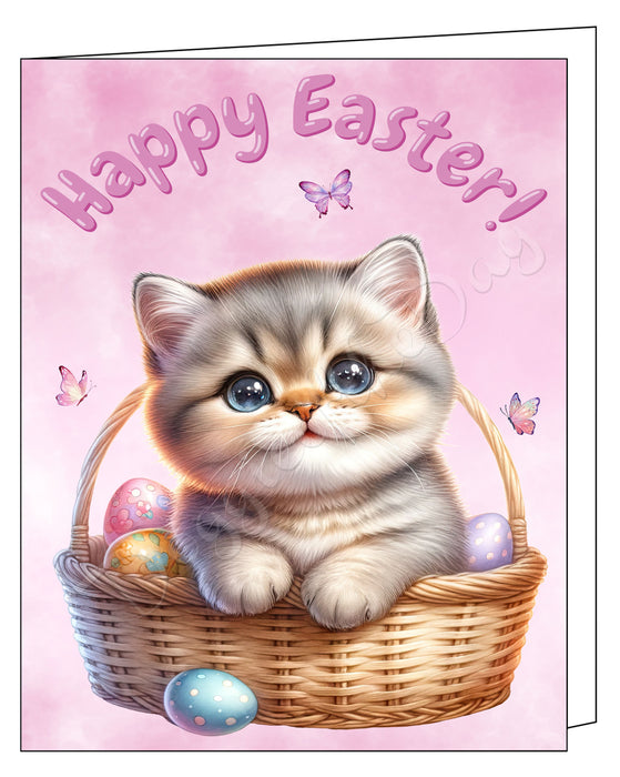 Happy Easter American Shorthair Cat Greeting Cards, Spring Holiday Notecards Blank Inside Envelopes Included, Unique Easter Egg Cards for Cat Lovers