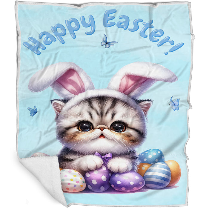 Easter Egg Hunt American Shorthair Cat Happy Easter Holiday Blanket EGHNTBLK005