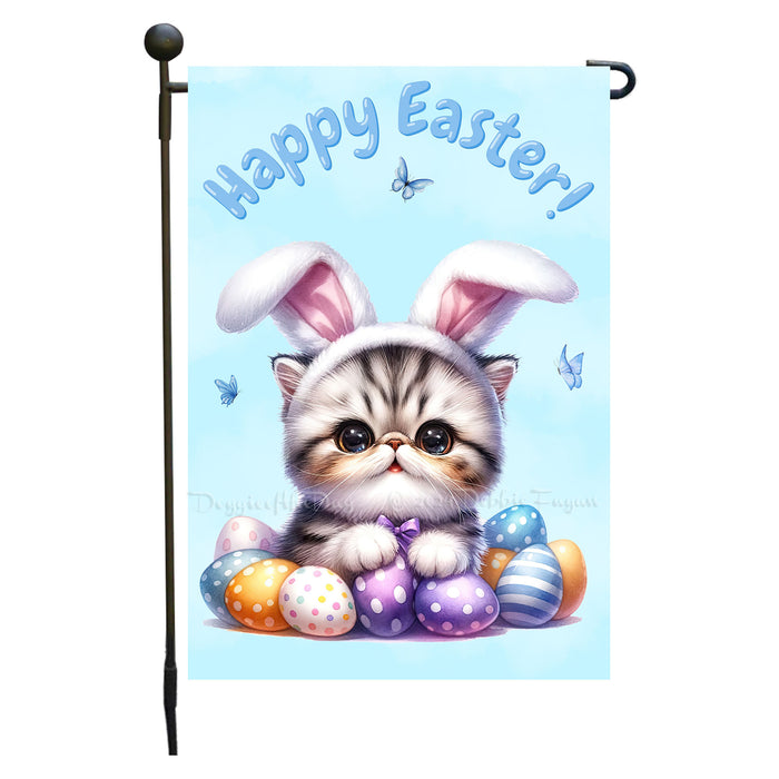 Easter American Shorthair Cat Garden Flag, Cute Happy Easter, Egg Hunt Basket, Personalized Double Sided Flag Yard Outdoor Decoration, EGHNT00005