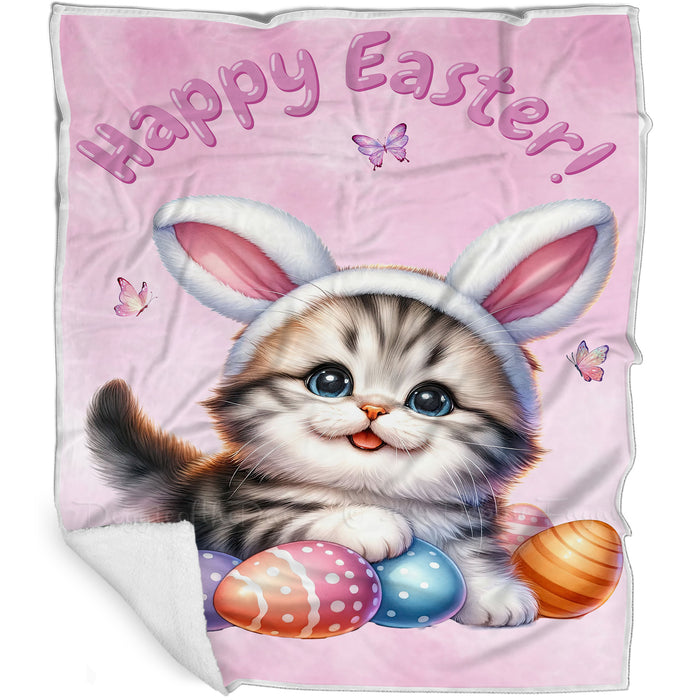 Easter Egg Hunt American Shorthair Cat Happy Easter Holiday Blanket EGHNTBLK007