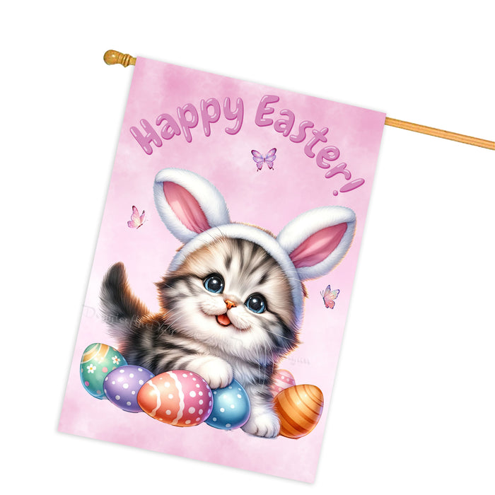 Happy Easter American Shorthair Cat, Egg Hunt House Flags for Home Decorations - Double Sided Yard Lawn Easter Festival Decorative Gift - Holiday Cats Flag Decor 28"w x 40"h, EGHNT00007