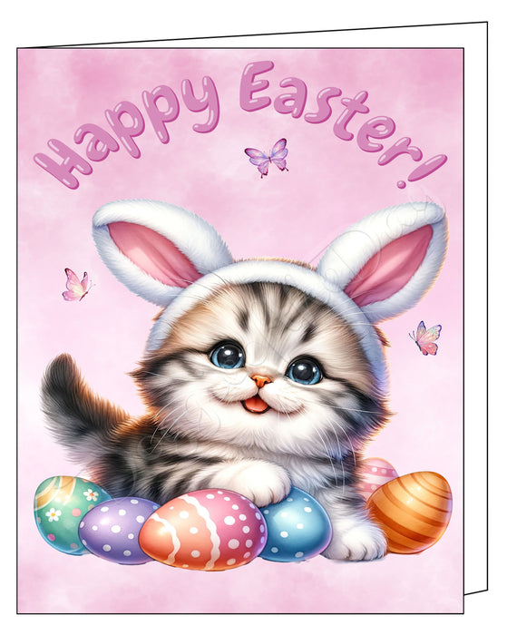 Happy Easter American Shorthair Cat Greeting Cards, Spring Holiday Notecards Blank Inside Envelopes Included, Unique Easter Egg Cards for Cat Lovers