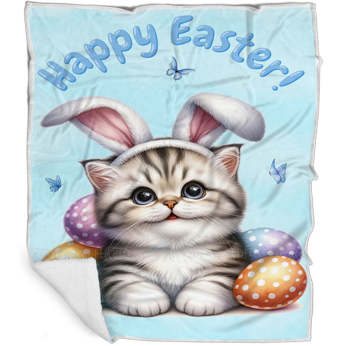 Easter Egg Hunt American Shorthair Cat Happy Easter Holiday Blanket EGHNTBLK008