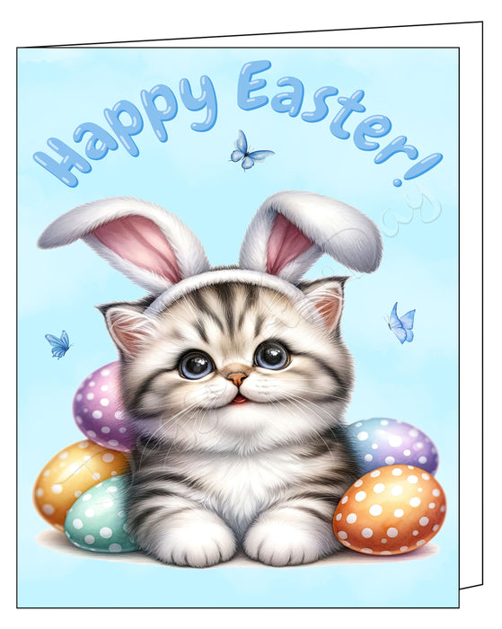 Happy Easter American Shorthair Cat Greeting Cards, Spring Holiday Notecards Blank Inside Envelopes Included, Unique Easter Egg Cards for Cat Lovers