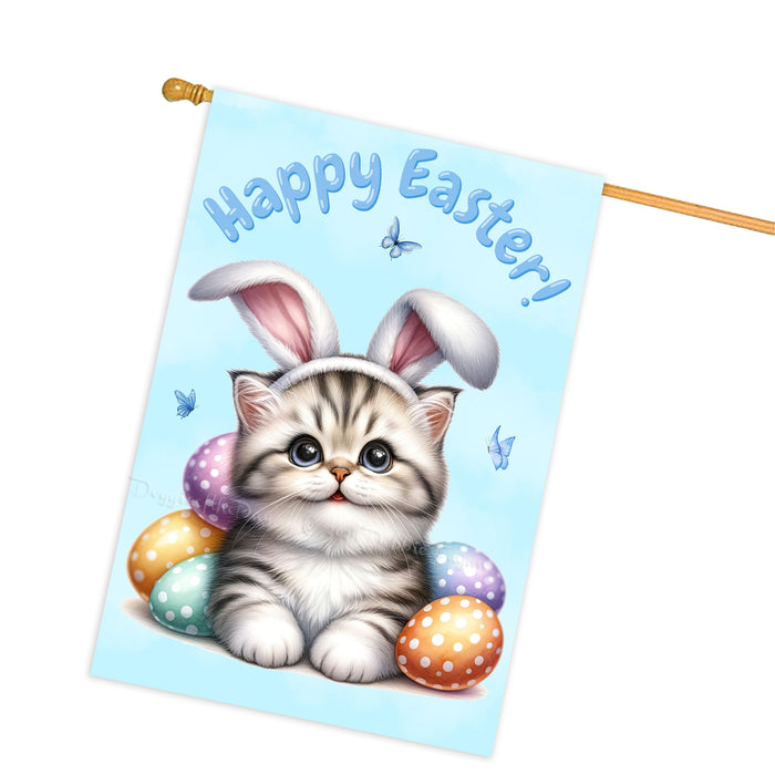 Happy Easter American Shorthair Cat, Egg Hunt House Flags for Home Decorations - Double Sided Yard Lawn Easter Festival Decorative Gift - Holiday Cats Flag Decor 28"w x 40"h, EGHNT00008