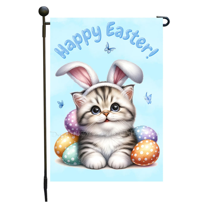 Easter American Shorthair Cat Garden Flag, Cute Happy Easter, Egg Hunt Basket, Personalized Double Sided Flag Yard Outdoor Decoration, EGHNT00008