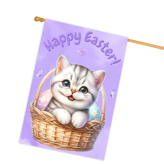 Happy Easter American Shorthair Cat, Egg Hunt House Flags for Home Decorations - Double Sided Yard Lawn Easter Festival Decorative Gift - Holiday Cats Flag Decor 28"w x 40"h, EGHNT00009