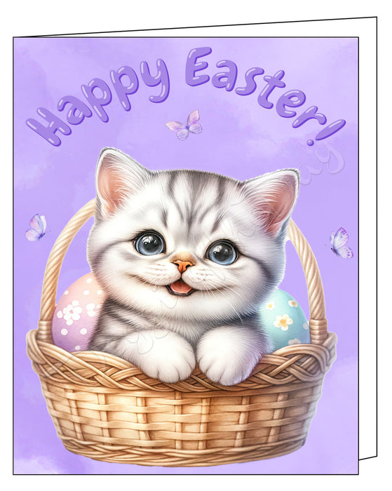 Happy Easter American Shorthair Cat Greeting Cards, Spring Holiday Notecards Blank Inside Envelopes Included, Unique Easter Egg Cards for Cat Lovers