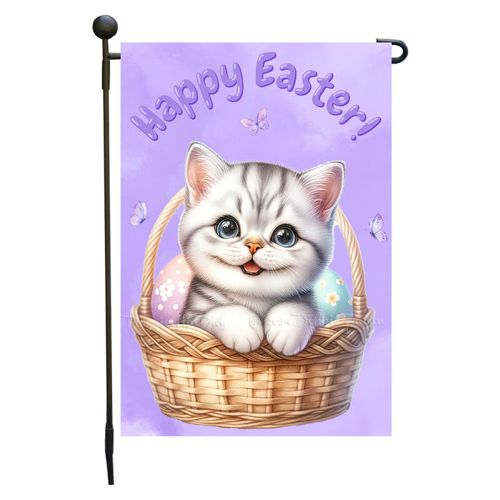 Easter American Shorthair Cat Garden Flag, Cute Happy Easter, Egg Hunt Basket, Personalized Double Sided Flag Yard Outdoor Decoration, EGHNT00009