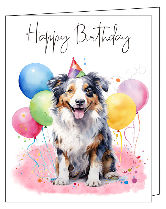 Happy Birthday Greeting Cards Australian Shepherd - Cute Note Cards for Dog Lovers - Blank Inside Envelope Included, GCHB00021