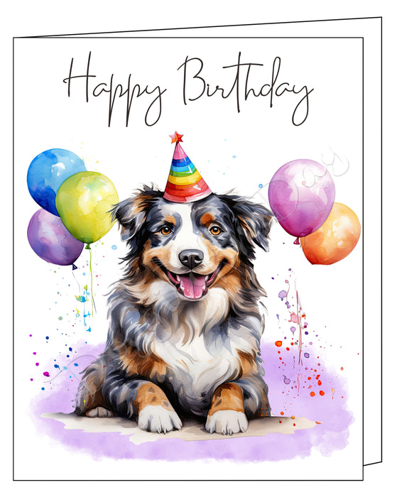 Happy Birthday Greeting Cards Australian Shepherd - Cute Note Cards for Dog Lovers - Blank Inside Envelope Included, GCHB00022