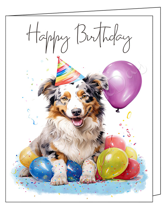 Happy Birthday Greeting Cards Australian Shepherd - Cute Note Cards for Dog Lovers - Blank Inside Envelope Included, GCHB00023