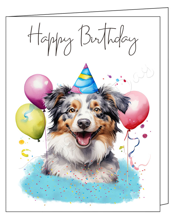 Happy Birthday Greeting Cards Australian Shepherd - Cute Note Cards for Dog Lovers - Blank Inside Envelope Included, GCHB00024