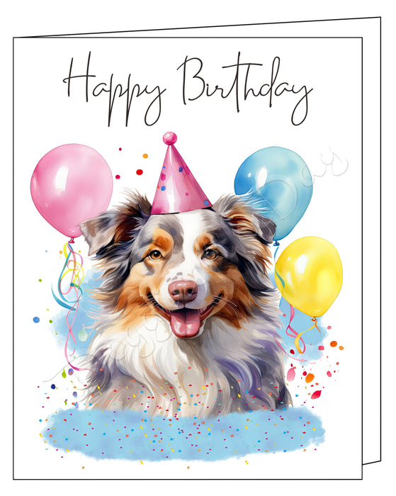 Happy Birthday Greeting Cards Australian Shepherd - Cute Note Cards for Dog Lovers - Blank Inside Envelope Included, GCHB00025