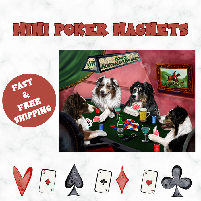 Home Of Australian Shepherds 4 Dogs Playing Poker Magnet Mini (3.5" x 2")