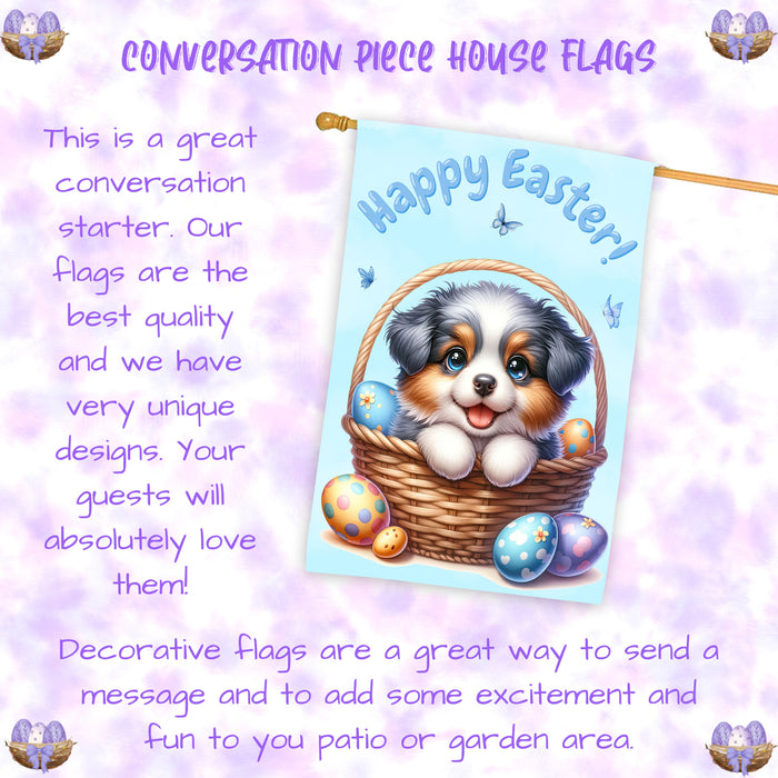 Australian Shepherd Dog Easter House Flag 28 x 40 Double Sided Spring Yard Decor Gift