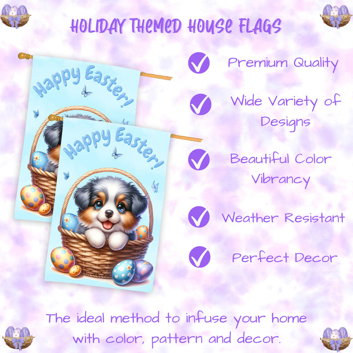 Australian Shepherd Dog Easter House Flag 28 x 40 Double Sided Spring Yard Decor Gift