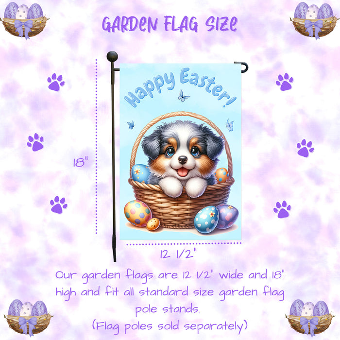 Australian Shepherd Easter Garden Flag Bunny Dog Eggs Spring Yard Lawn Décor 12x18 Inch Single Side and Double Sided