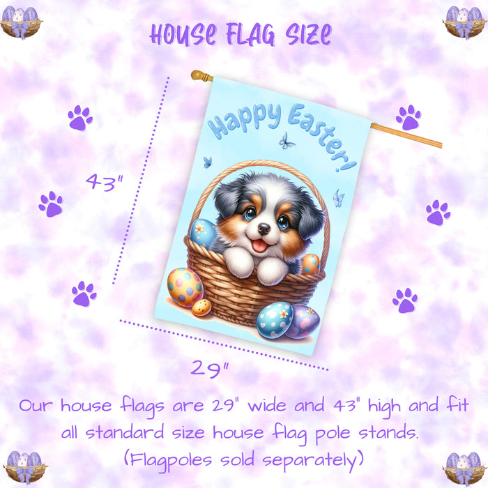 Australian Shepherd Dog Easter House Flag 28 x 40 Double Sided Spring Yard Decor Gift