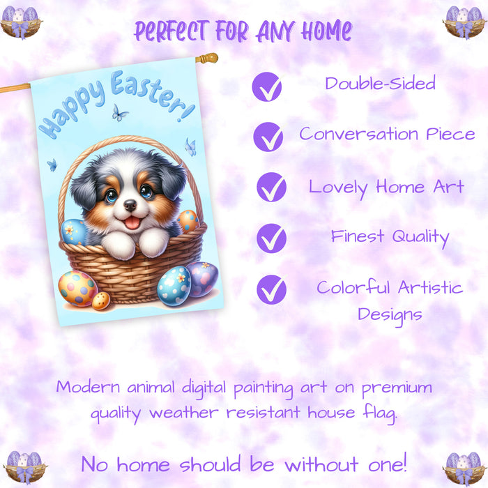 Australian Shepherd Dog Easter House Flag 28 x 40 Double Sided Spring Yard Decor Gift