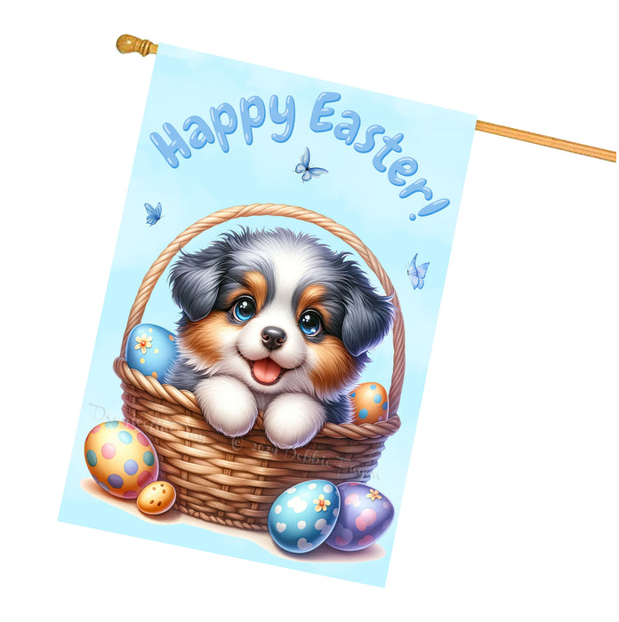 Australian Shepherd Dog Easter House Flag 28 x 40 Double Sided Spring Yard Decor Gift