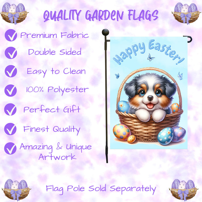 Australian Shepherd Easter Garden Flag Bunny Dog Eggs Spring Yard Lawn Décor 12x18 Inch Single Side and Double Sided