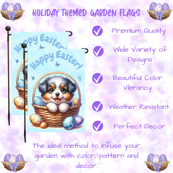 Australian Shepherd Easter Garden Flag Bunny Dog Eggs Spring Yard Lawn Décor 12x18 Inch Single Side and Double Sided