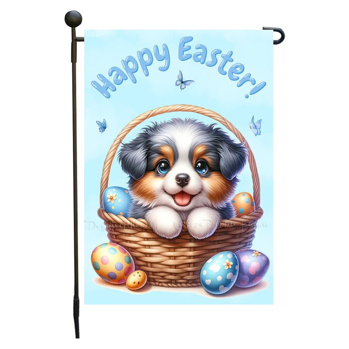 Australian Shepherd Easter Garden Flag Bunny Dog Eggs Spring Yard Lawn Décor 12x18 Inch Single Side and Double Sided