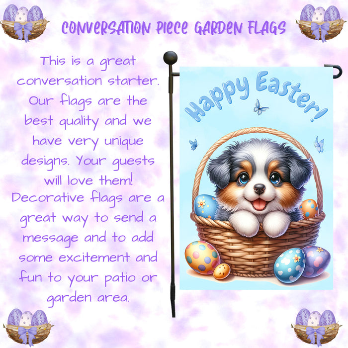 Australian Shepherd Easter Garden Flag Bunny Dog Eggs Spring Yard Lawn Décor 12x18 Inch Single Side and Double Sided