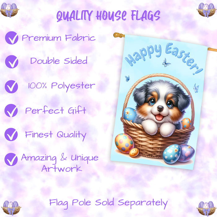Australian Shepherd Dog Easter House Flag 28 x 40 Double Sided Spring Yard Decor Gift