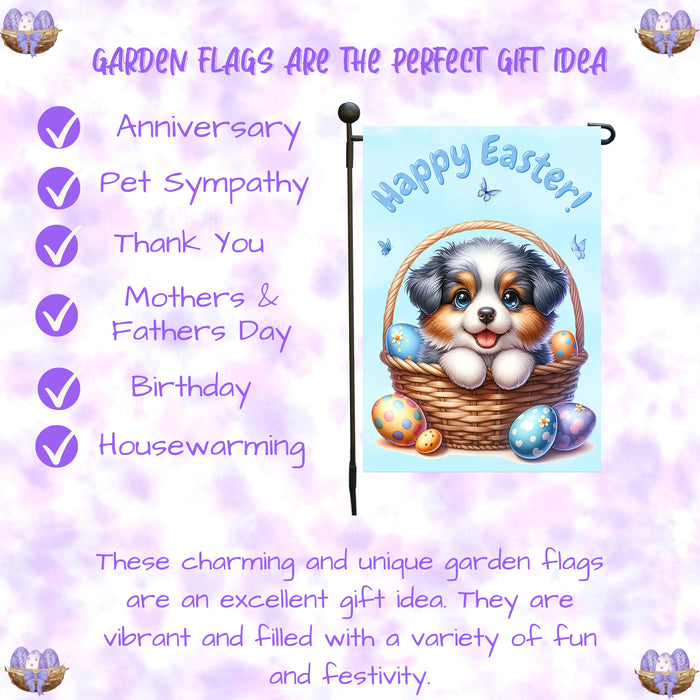 Australian Shepherd Easter Garden Flag Bunny Dog Eggs Spring Yard Lawn Décor 12x18 Inch Single Side and Double Sided