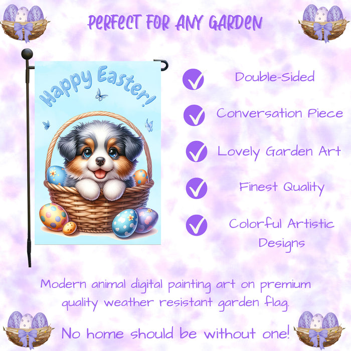 Australian Shepherd Easter Garden Flag Bunny Dog Eggs Spring Yard Lawn Décor 12x18 Inch Single Side and Double Sided