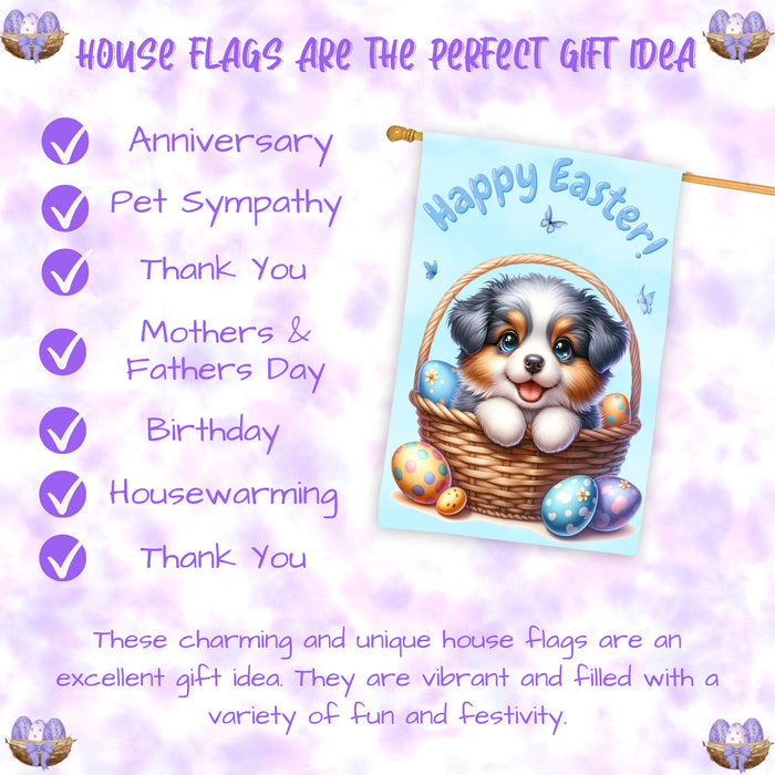Australian Shepherd Dog Easter House Flag 28 x 40 Double Sided Spring Yard Decor Gift