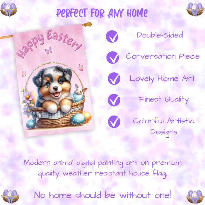Australian Shepherd Puppy Easter House Flag 28 x 40 Double Sided Spring Garden Yard Decor Gift