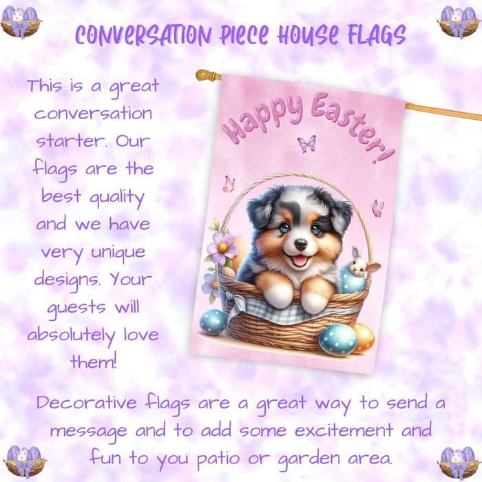 Australian Shepherd Puppy Easter House Flag 28 x 40 Double Sided Spring Garden Yard Decor Gift