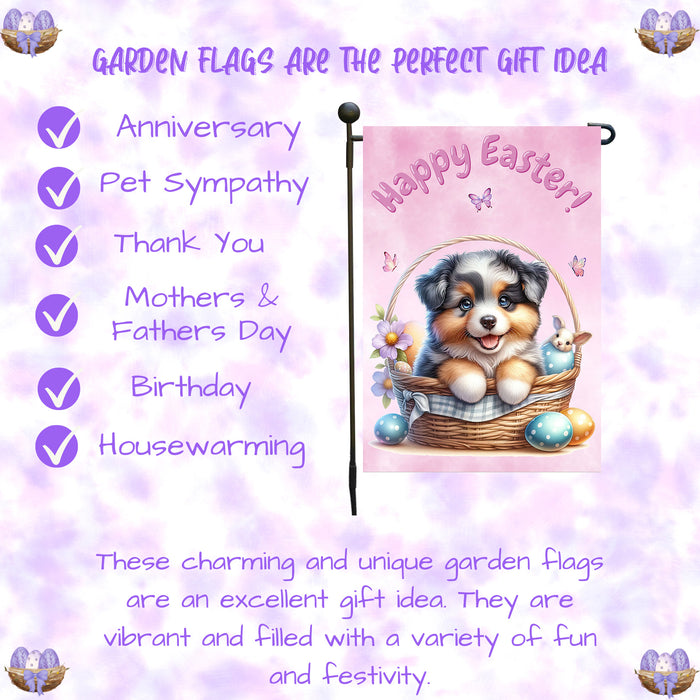 Australian Shepherd Dog Easter Garden Flag Bunny Ears Eggs Spring Yard Decor 12x18 Inch Single Side and Double Sided