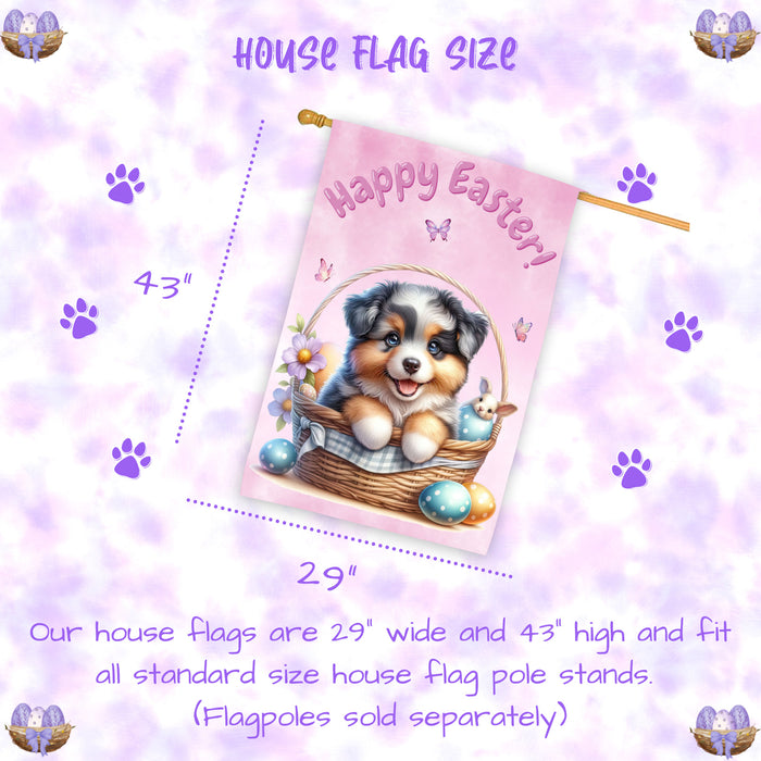 Australian Shepherd Puppy Easter House Flag 28 x 40 Double Sided Spring Garden Yard Decor Gift