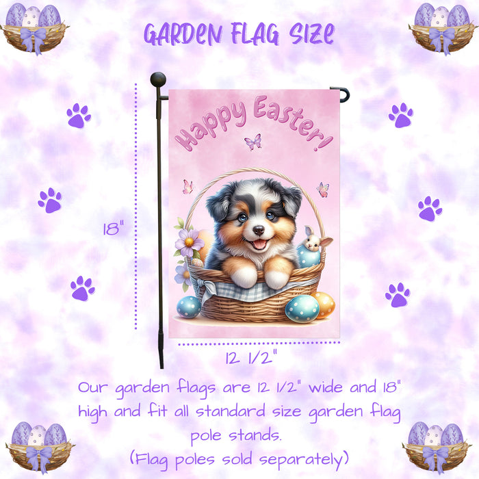 Australian Shepherd Dog Easter Garden Flag Bunny Ears Eggs Spring Yard Decor 12x18 Inch Single Side and Double Sided