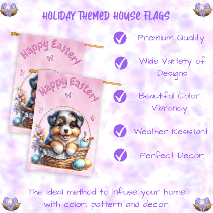 Australian Shepherd Puppy Easter House Flag 28 x 40 Double Sided Spring Garden Yard Decor Gift