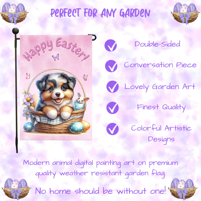 Australian Shepherd Dog Easter Garden Flag Bunny Ears Eggs Spring Yard Decor 12x18 Inch Single Side and Double Sided