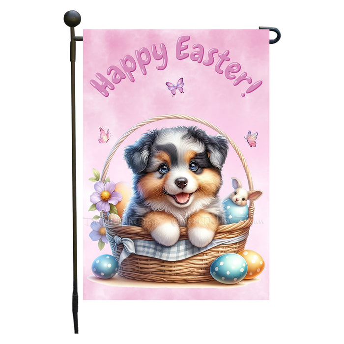 Australian Shepherd Dog Easter Garden Flag Bunny Ears Eggs Spring Yard Decor 12x18 Inch Single Side and Double Sided