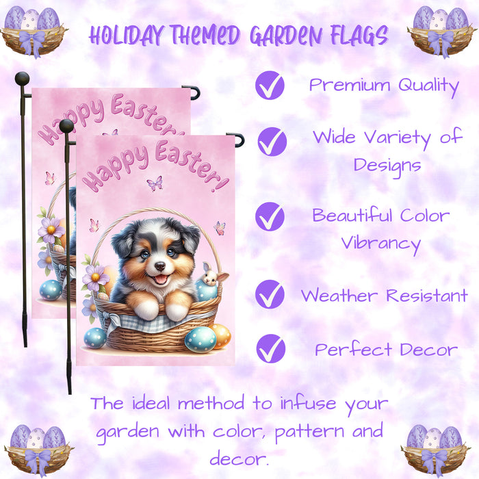 Australian Shepherd Dog Easter Garden Flag Bunny Ears Eggs Spring Yard Decor 12x18 Inch Single Side and Double Sided