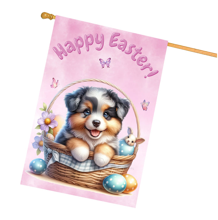 Australian Shepherd Puppy Easter House Flag 28 x 40 Double Sided Spring Garden Yard Decor Gift