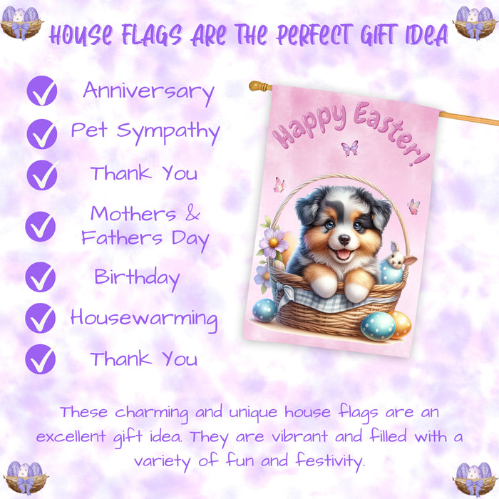 Australian Shepherd Puppy Easter House Flag 28 x 40 Double Sided Spring Garden Yard Decor Gift